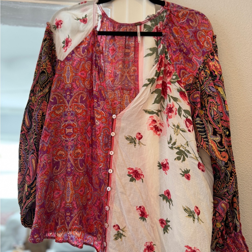 Free People Floral Patchwork Women's Top